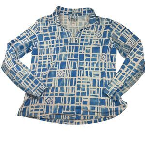 IBKUL Women's Quarter Zip Pullover Blue White XL